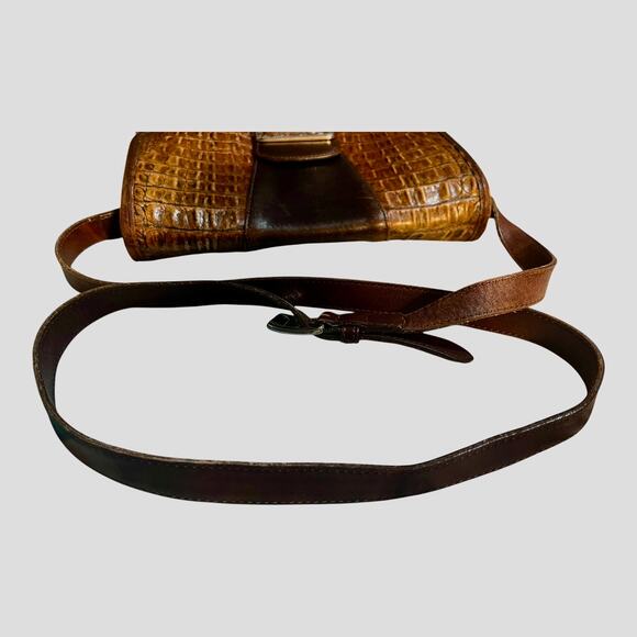Vintage BRIGHTON Black Brown Pebbled Leather Croc Shoulder Messenger Bag Purse - Picture 12 of 12